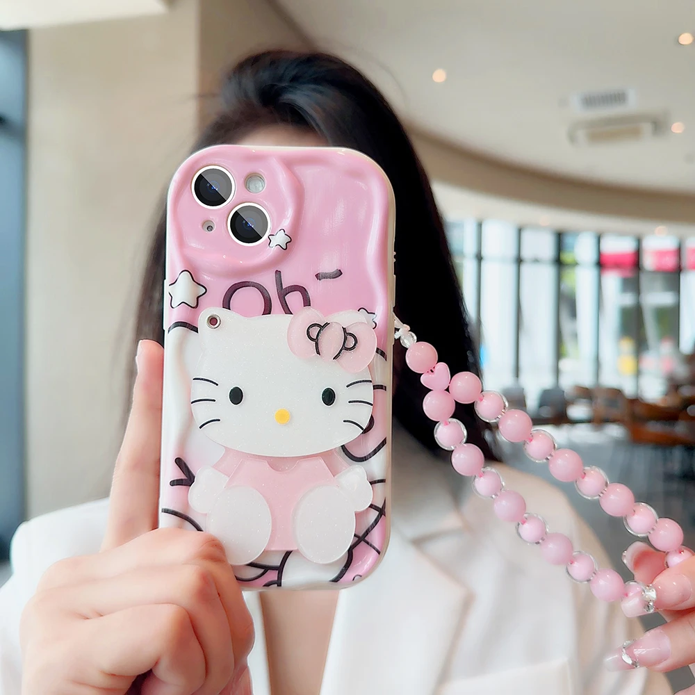 【苹果/华为荣耀/OPPO/VIVO/小米】粉红猫咪卡通镜子奶油纹手机壳