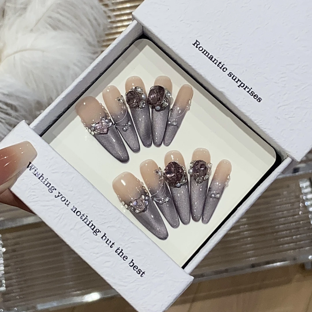 【心动紫罗兰】高级紫罗兰渐变猫眼K9钻千金轻奢秋冬美甲穿戴甲