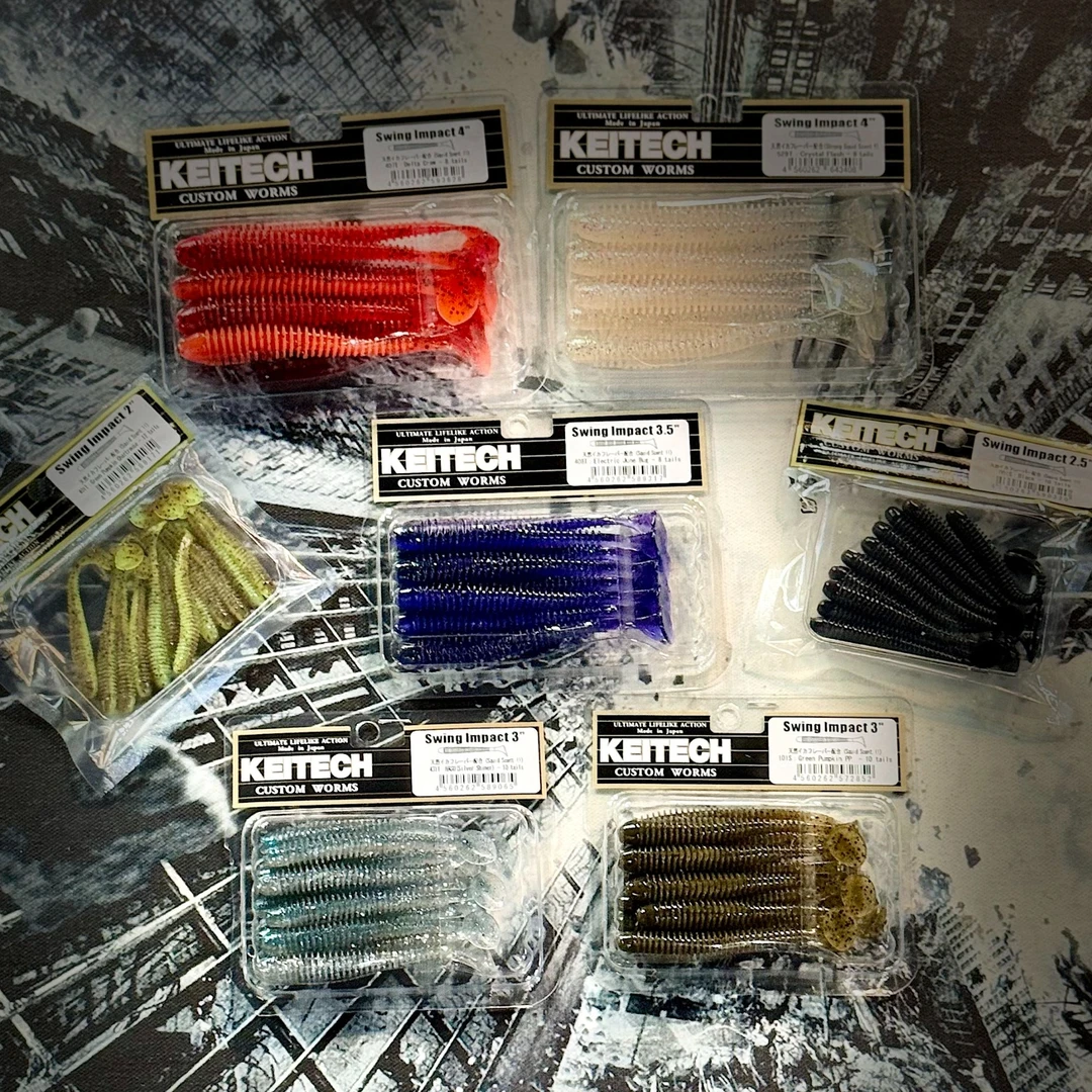 日本KEITECH 软饵Swing Impact 3.5寸 细身螺纹T尾 路亚饵 8条/包