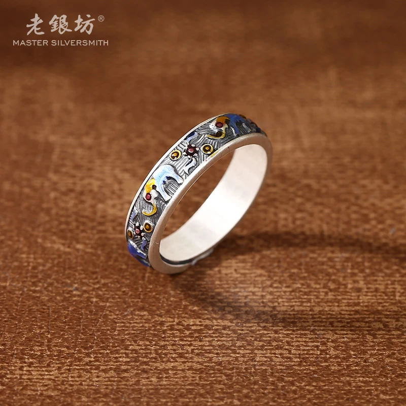 老银坊 足银戒指 足银999五彩象活口戒 00311943