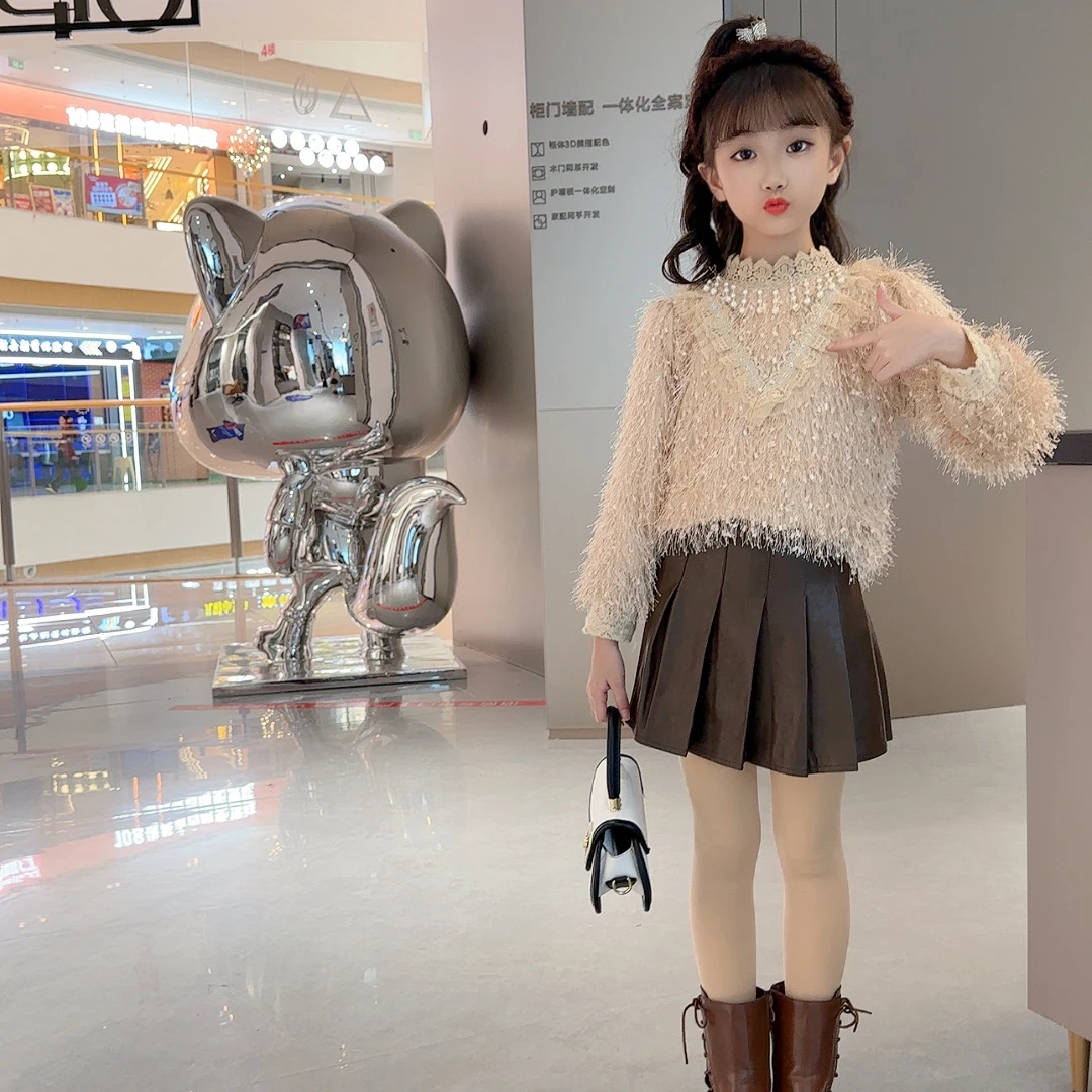 【贝贝优品】女童秋冬季加绒时尚洋气百搭珍珠领流苏卫衣 2025新款