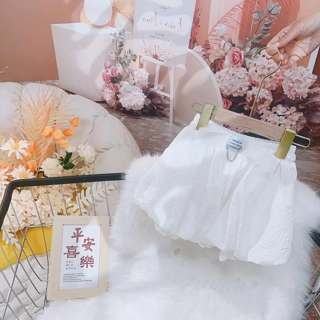 【贝贝优品】女童2025夏季韩版女童装 新品时尚洋气纯色蝴蝶结短裤