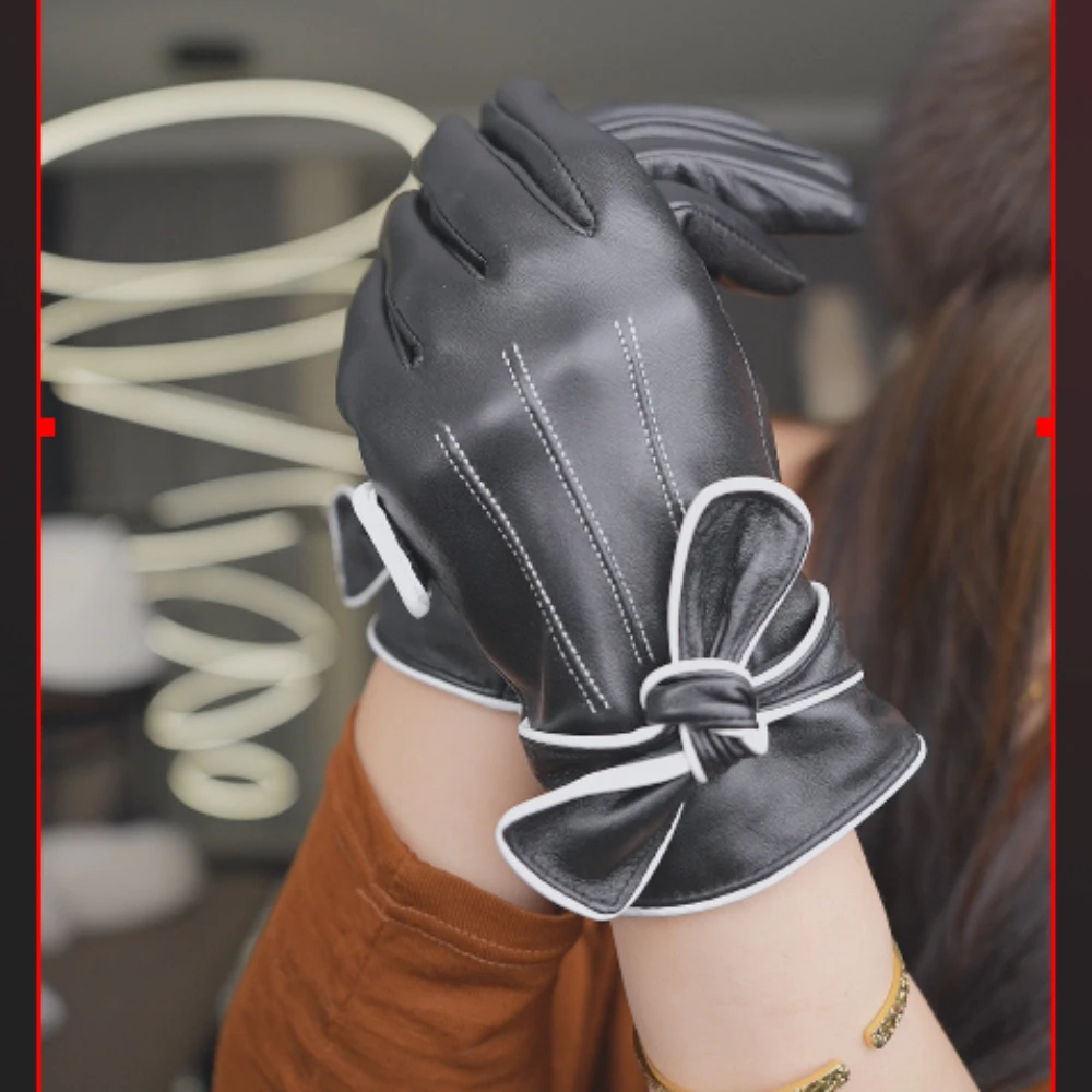 【羊皮手套】绵羊皮真皮手套保暖加绒女士黑色秋冬季暖手套加厚分指