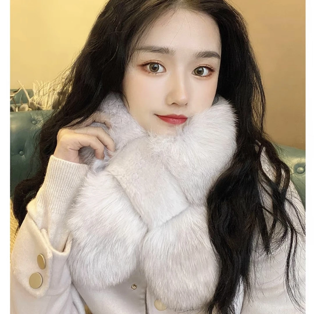 【新款交叉】新款整皮狐狸毛围脖百搭皮草毛毛围巾女韩版冬季