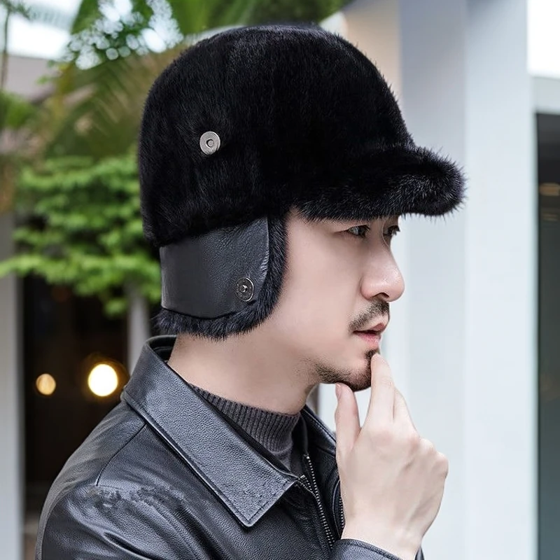 貂皮帽子男女冬户外水貂毛加厚貂绒鸭舌帽皮草护耳骑士帽百搭貂帽