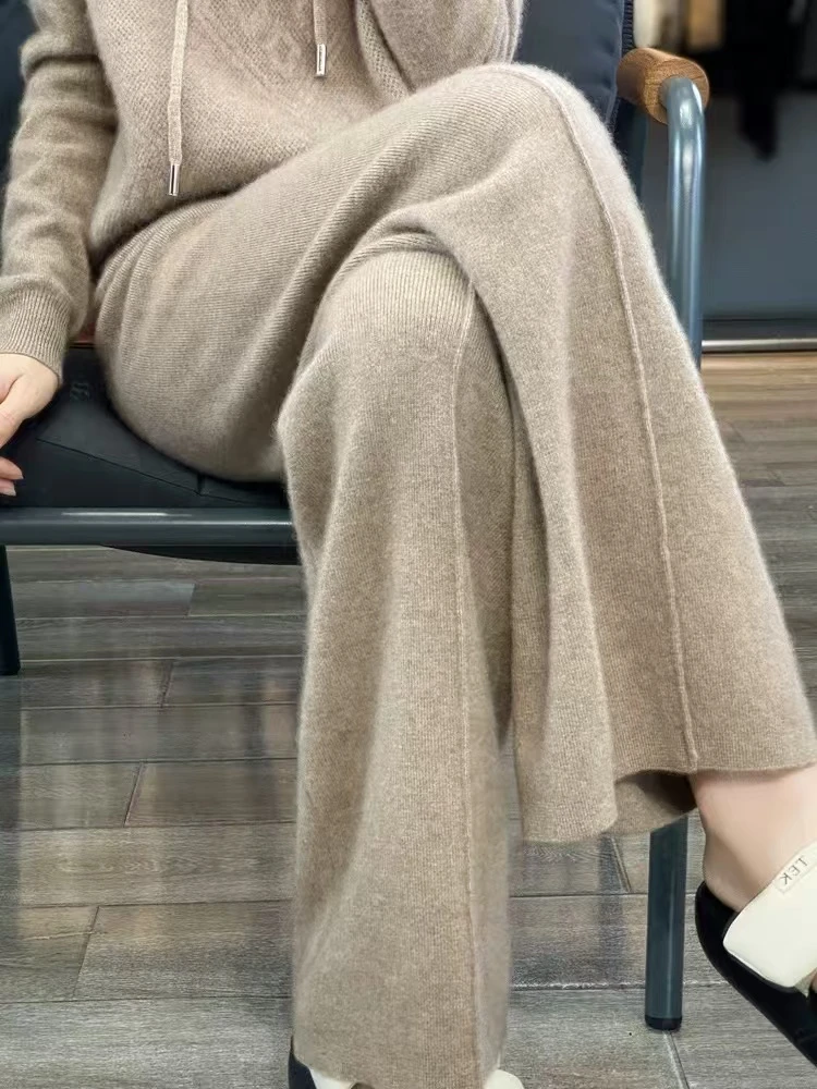 【正品撤柜】新款女阔腿裤加厚高腰宽松百搭针织裤直筒垂感秋冬羊毛