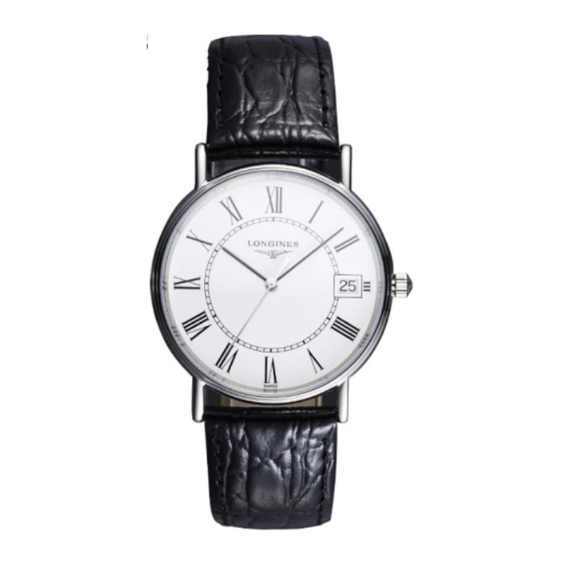 95新 Longines/浪琴 瑰丽L4.819.4.11.2男石英表白盘皮带罗马刻度