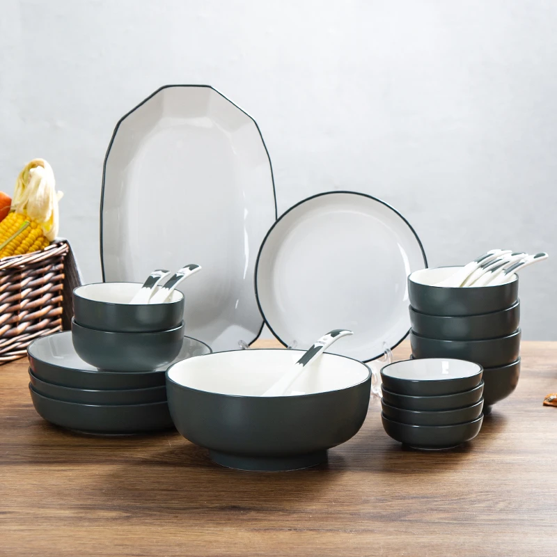 北欧简约家用陶瓷吃饭碗网红日式米饭碗创意装菜饭盘碗盘餐具