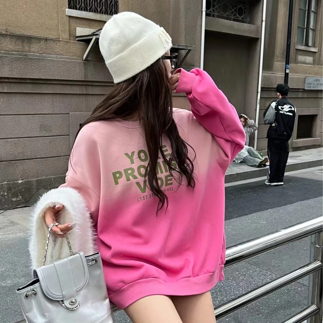 UKitty时尚卫衣女装新款小个子印花圆领慵懒风卫衣B2309010001