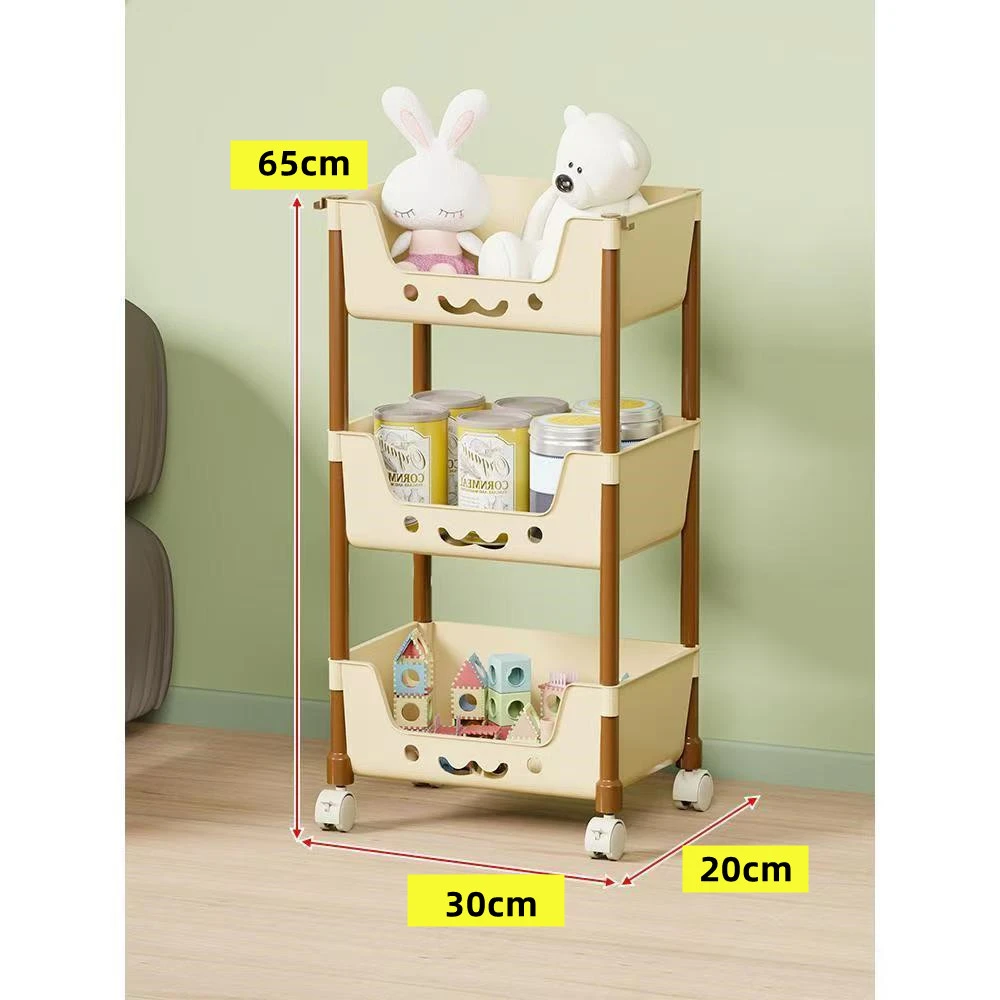 【下单看尺寸】3层奶咖色置物架收纳储物架移动推车儿童绘本架客厅Q