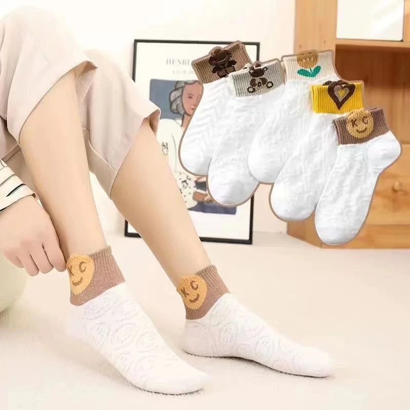 【5双装】袜子女夏季薄款透气ins可爱百搭女士短袜春夏短筒低帮学生