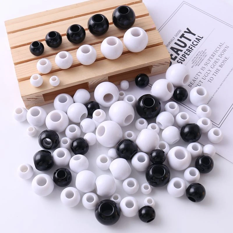 DIY手工串珠编织材料8mm-20mm黑色/白色大孔珠子亚克力塑料珠散珠