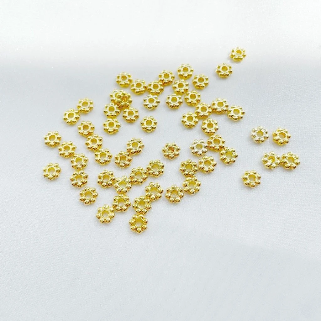 合金保色4mm六珠薄雪花片隔片手链DIY手工串珠配件车挂铃兰花花芯