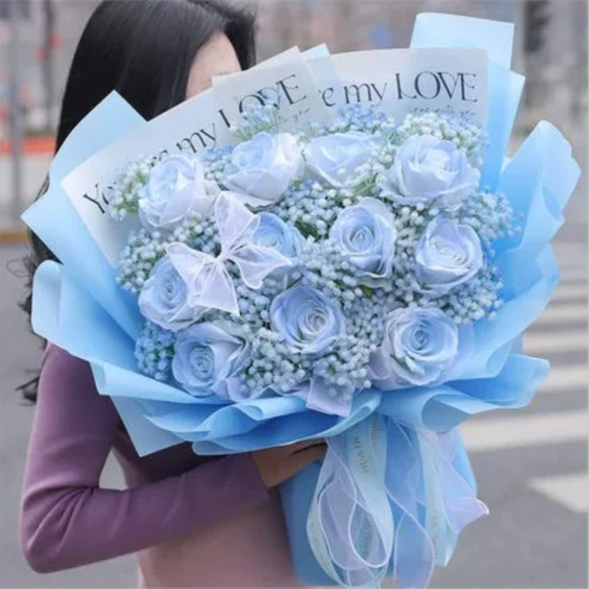 七夕密西根碎冰蓝11朵渐变玫瑰生日花束鲜花速递同城表白女友