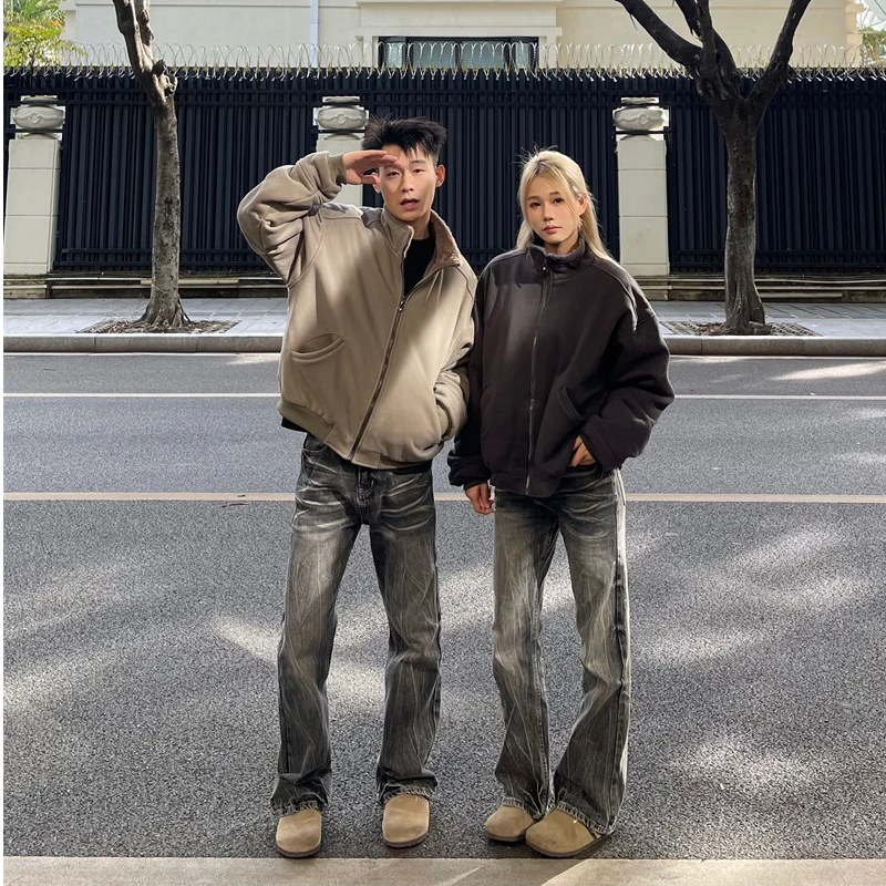 YYMDG2024冬加绒加厚夹克男宽松仿兔绒保暖棉衣棉服外套冬情侣