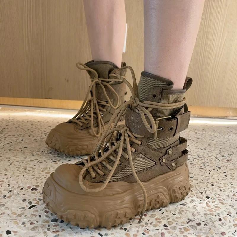 网红新款老爹鞋2024年秋季复古时尚百搭小个子厚底马丁靴981