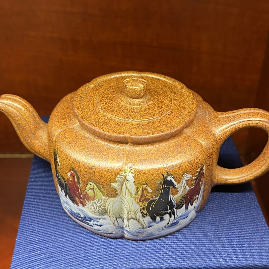 DT919八骏图菱花高温柴烧紫砂壶【华】