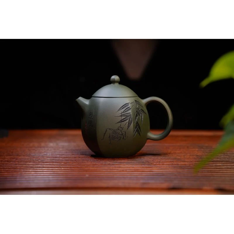 绿泥六方龙蛋紫砂壶【华】