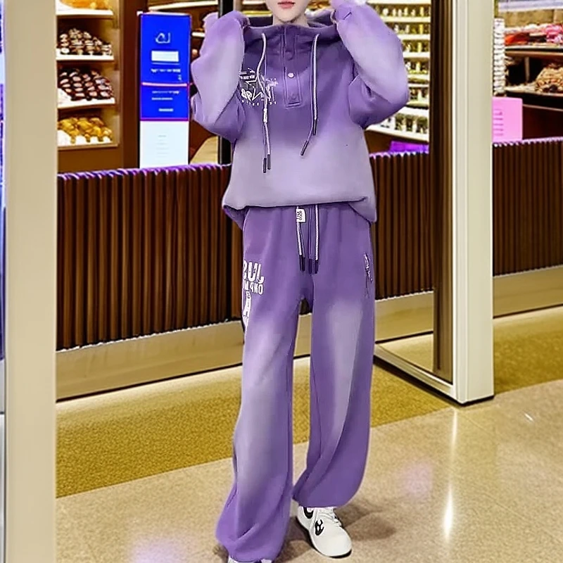 秋冬新款运动时尚套装半开领连帽宽松显瘦洋气减龄澳粒绒两件套女