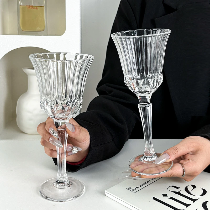 法式透明高脚杯高颜值香槟杯红酒杯果汁杯欧式浮雕玻璃杯鸡尾酒杯