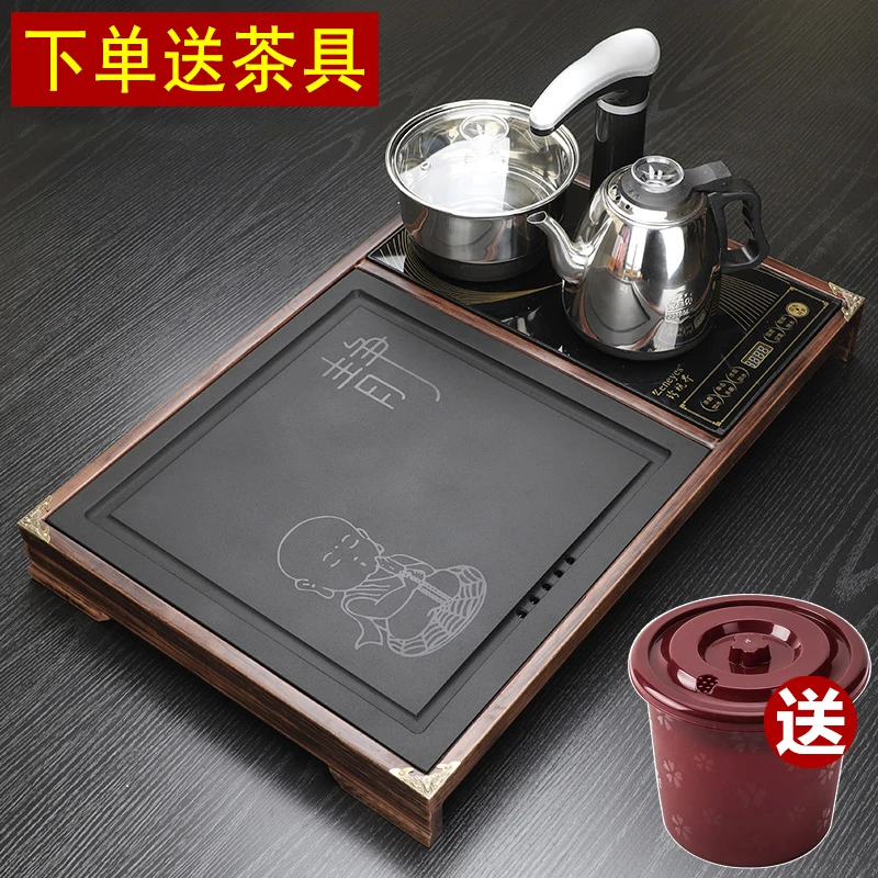小型乌金石茶台烧水壶一体茶盘套装家用客厅全自动上水功夫石托盘
