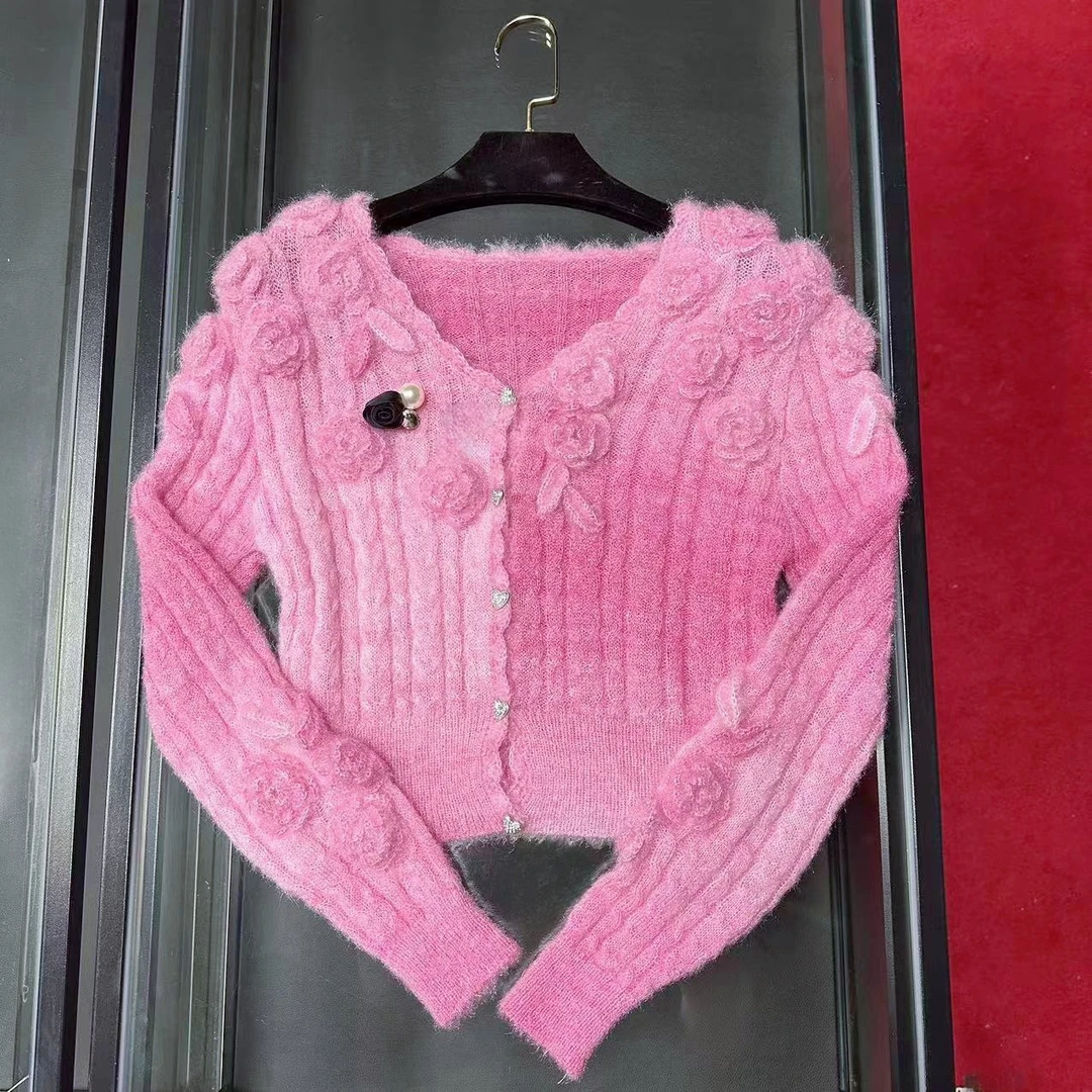 012新款重工花朵长袖毛衣针织衫蕾丝小香风气质网红轻奢时尚百搭