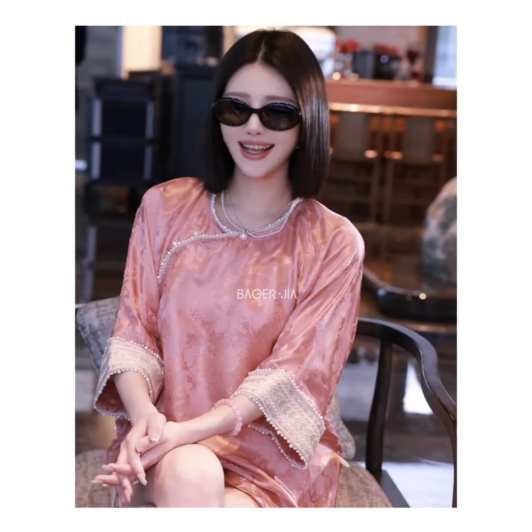 1-【柔情似水】宝儿家BK37524205夏季款国潮风气质时尚真丝端庄上衣