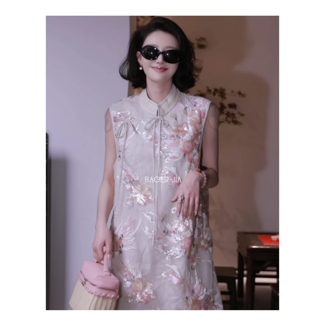 23-【婉柔】宝儿家BE15724103春夏国潮风精美绣花定制设计立领裙子