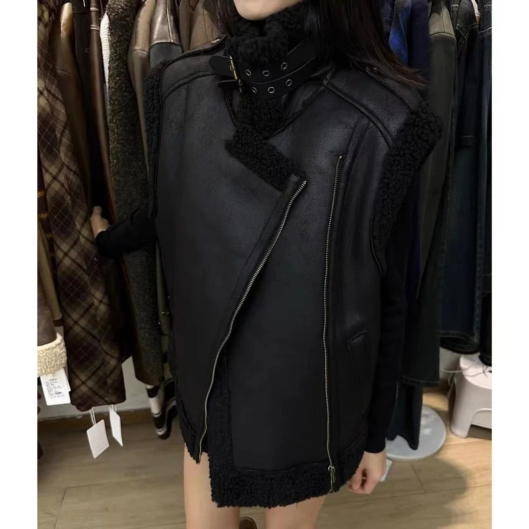 徐秋阳  机车马甲  时尚简约百搭舒适皮衣马甲外套10263