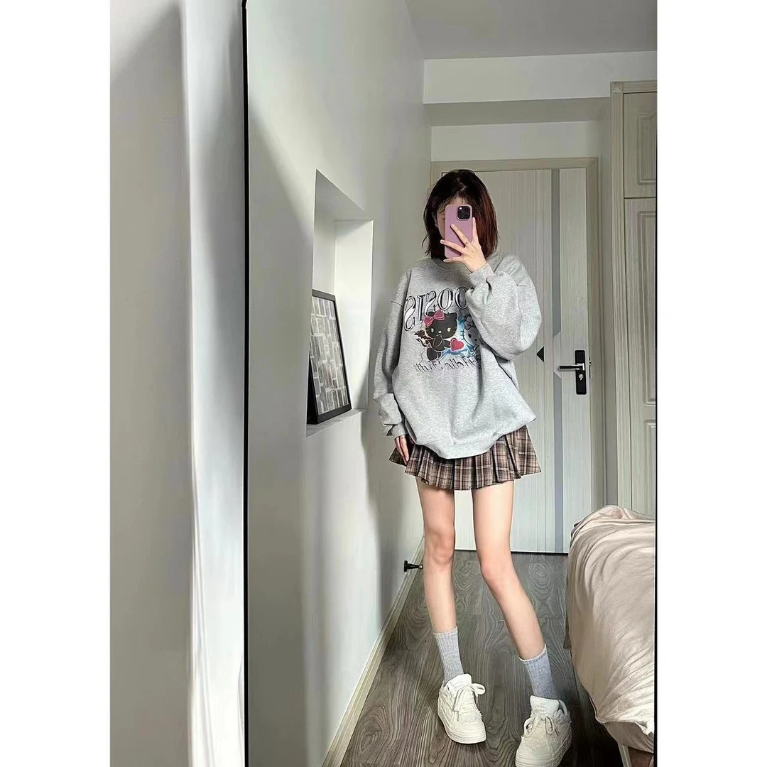 徐秋阳 勒与弗蒂 时尚简约百搭显瘦猫咪卡通卫衣6376