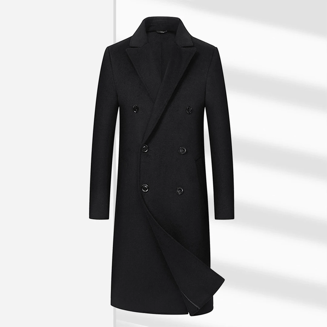 338-1男款羊毛长款大衣双排扣双面呢高级感男士毛呢大衣