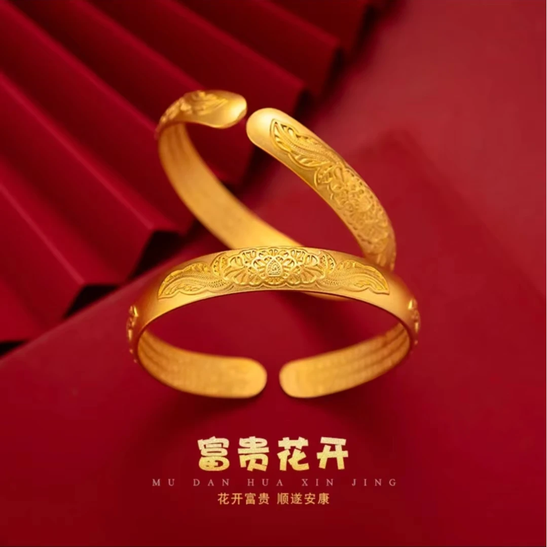 古法心经富贵花镯女款开口心经富贵花手镯手环