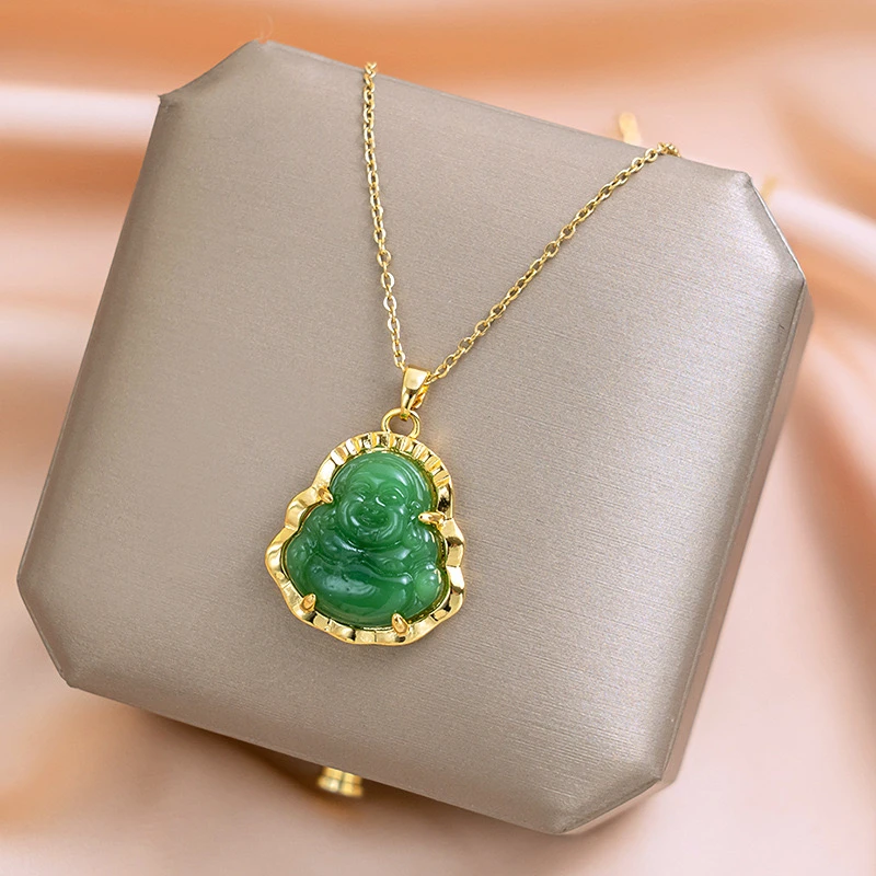 大肚笑脸弥勒佛项链吊坠镶嵌时尚百搭