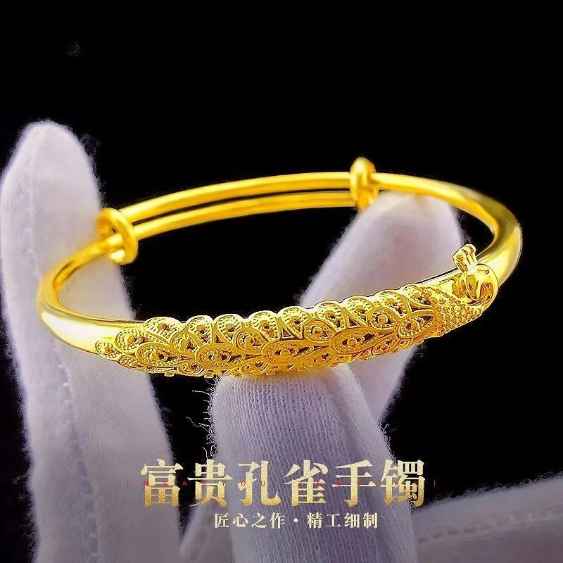 【赠礼盒】古法孔雀手镯推拉可调节时尚百搭精美龙凤呈祥妈妈女