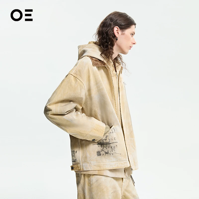OE｜Organic Emotion 日晒黄vintage翻领复古脏染水洗夹克外套JH52