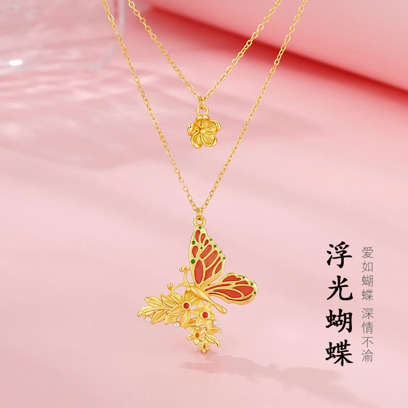 钛钢项链  浮光粉蝶项链时尚百搭气质女款超仙精美坠链轻奢不掉色