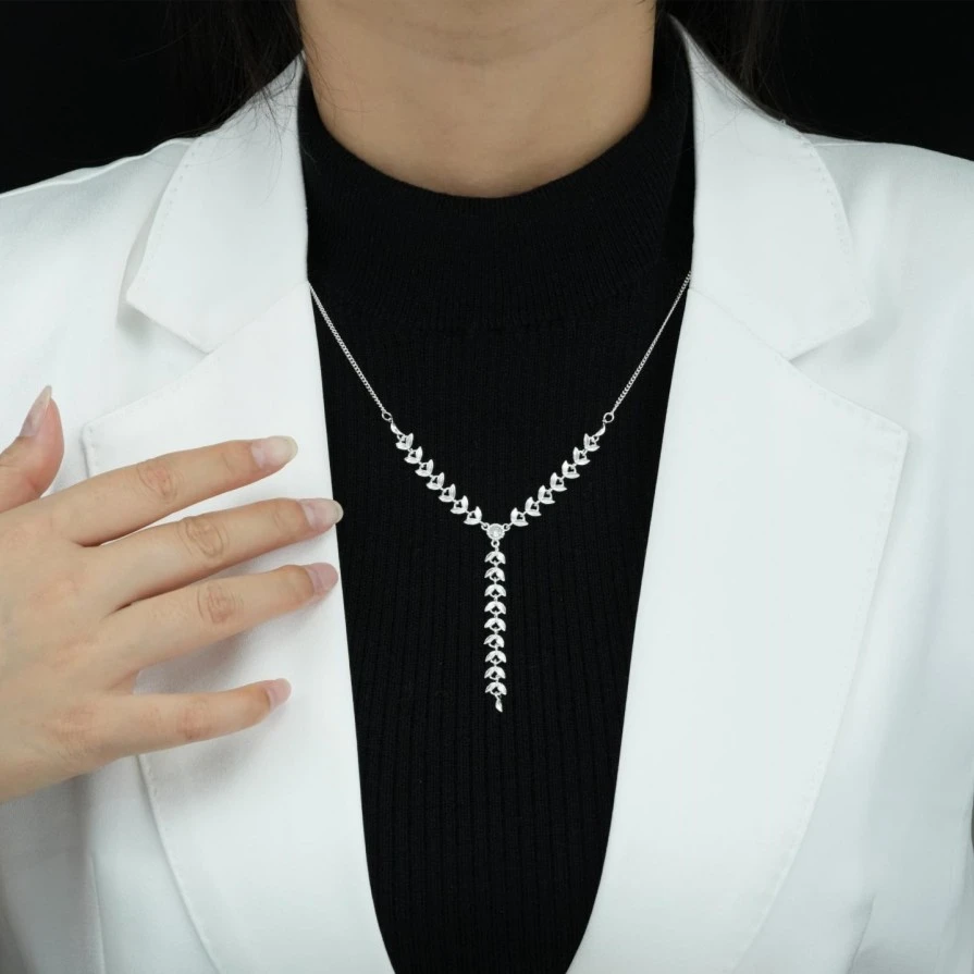 钛钢项链 银色麦穗项链高级感百搭Y字坠链气质小众时尚轻奢毛衣链