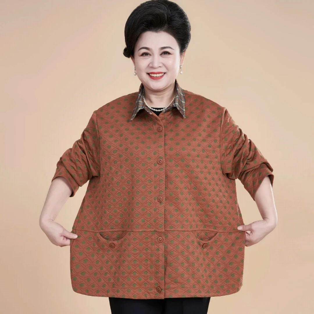 胖妈妈春季舒适翻领夹克外套中老年人女装妈妈装反季宽松上衣女装