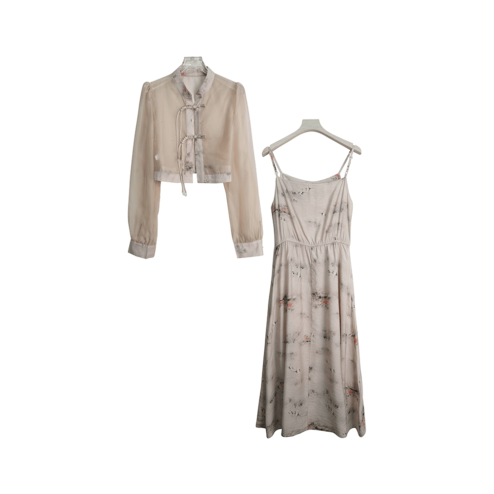 莫西世家 X26153【初见】复古国风中式盘扣吊带裙上衣两件套4C