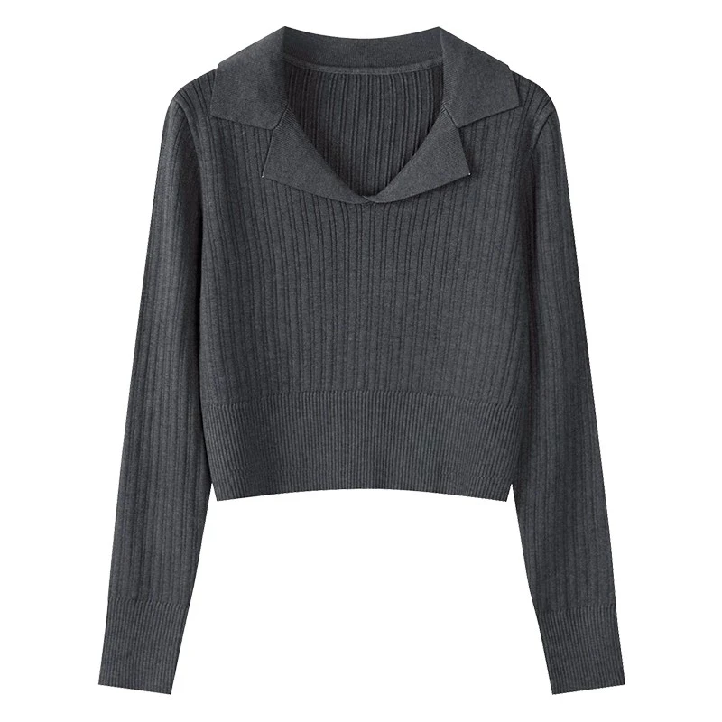 【羊城故事】翻领短针织衫春秋设计感显瘦短款时尚修身针织衫920