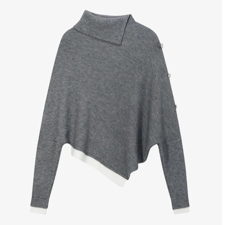 【现现】斗篷式百搭毛衣秋冬半领慵懒风针织上衣Y41146668