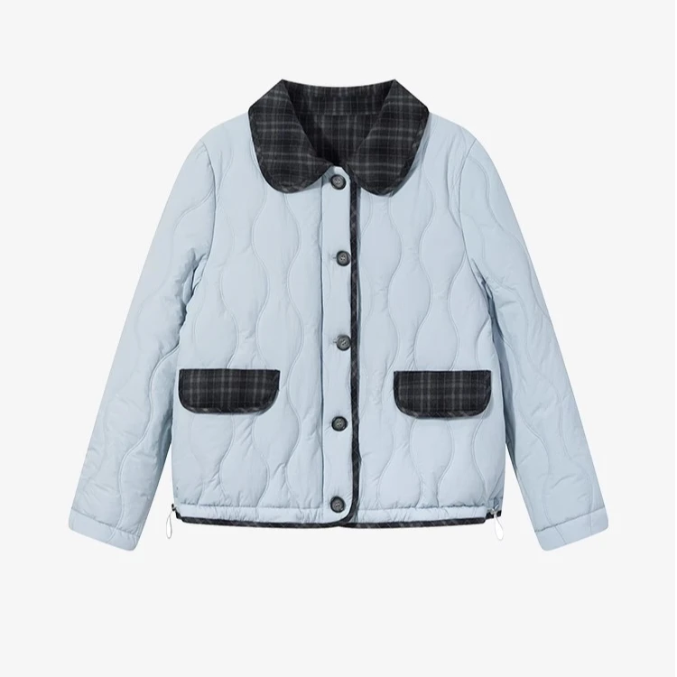 羊城故事-两面可穿拼接格子棉服外套冬季加厚小个子棉衣Y41247096