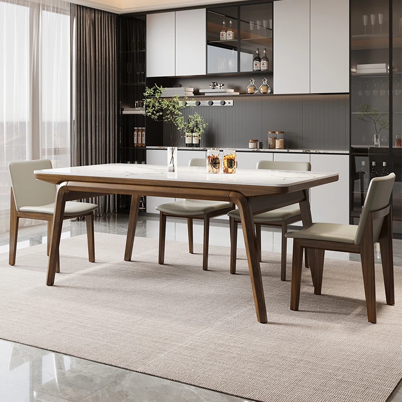 帆船餐桌岩板餐桌实木脚北欧风长方形饭桌子家用简约吃饭桌子