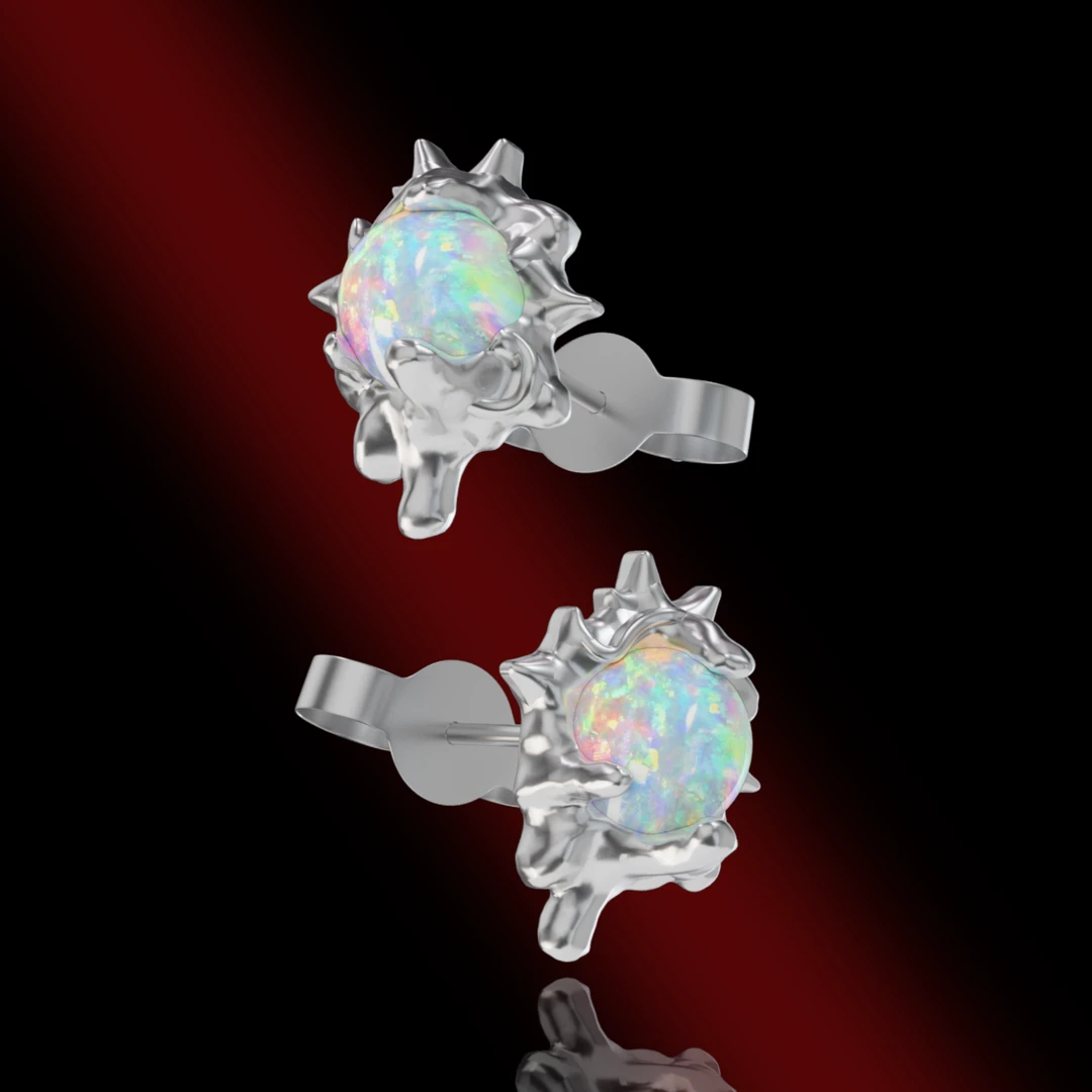 ICEGANG 925银合成锆石耳饰 新款异型欧珀石耳钉S925百搭小众设计