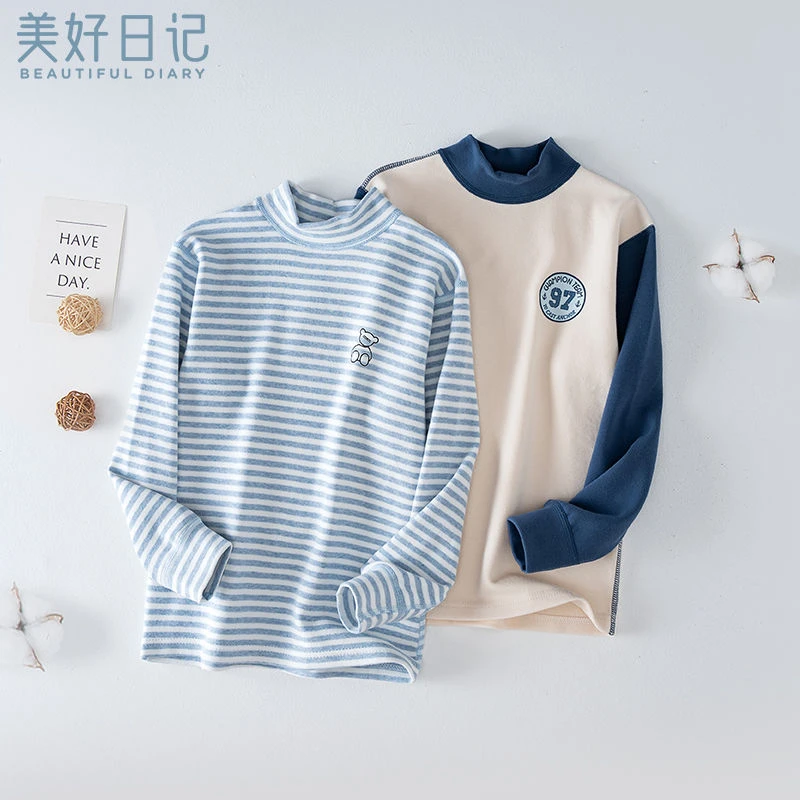 【纯棉加厚】A类男童舒绒加厚中领半高领女童冬季内穿保暖上衣