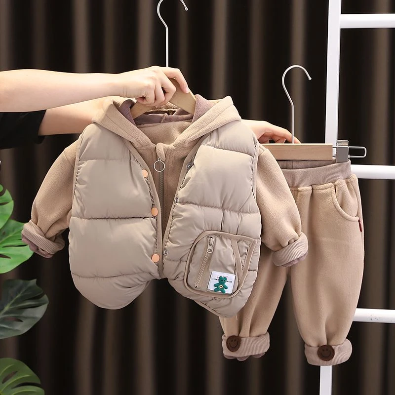 男童装秋冬季加绒加厚三件套1-3岁婴儿童棉衣5男宝宝冬装套装潮TZ