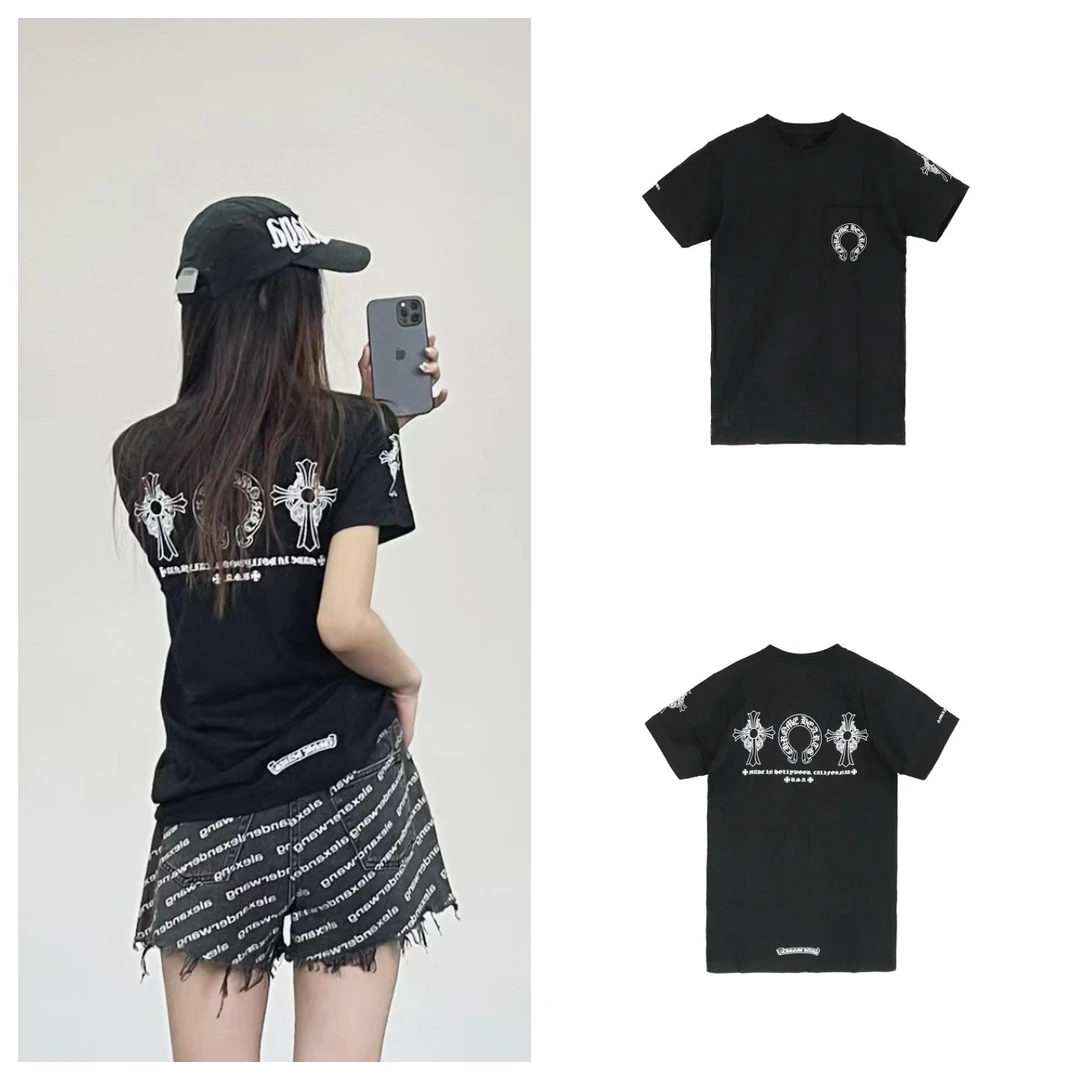 Chrome Hearts/克罗心后背三元素十字马蹄短袖 黑色