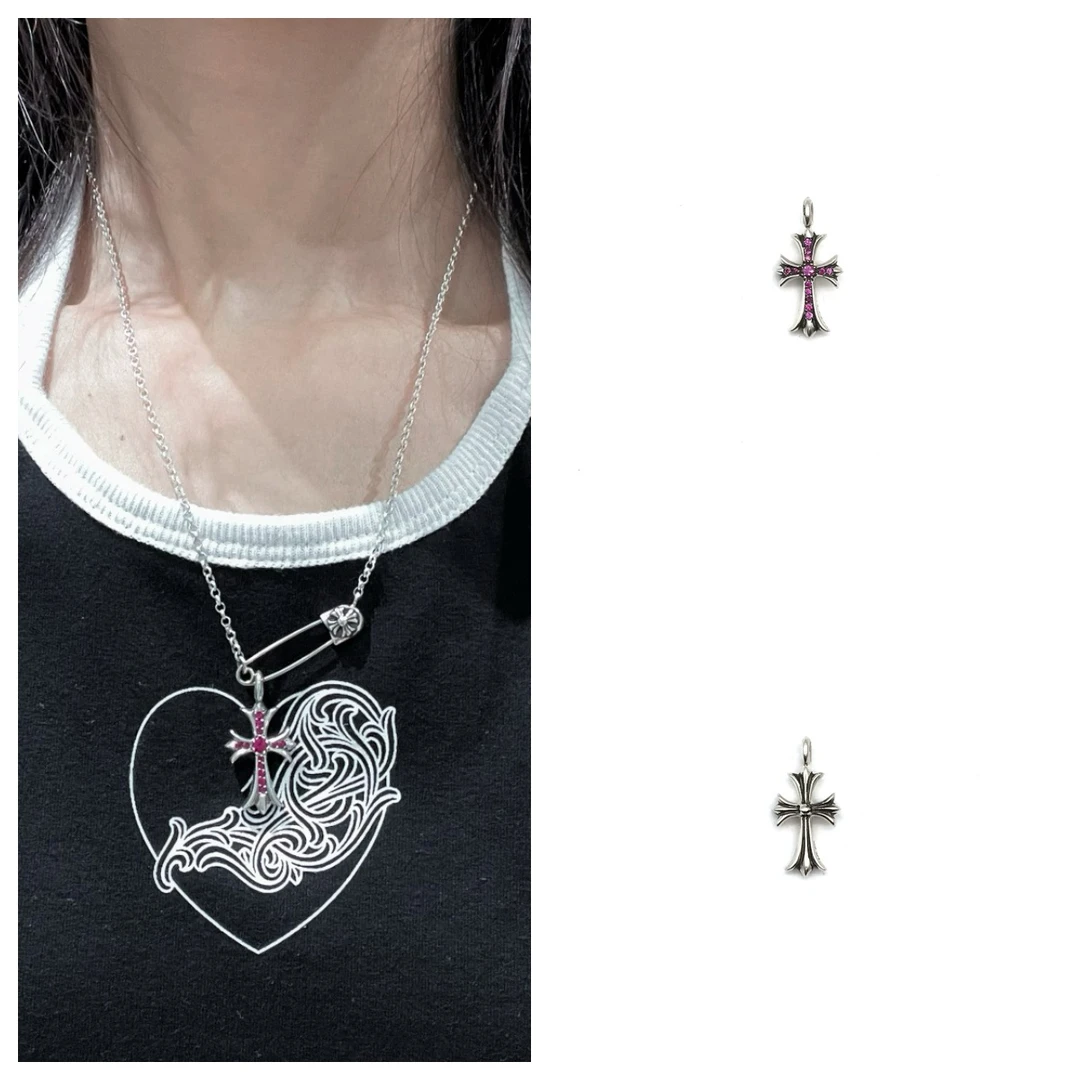 Chrome Hearts/克罗心 925银粉钻十字项链吊坠
