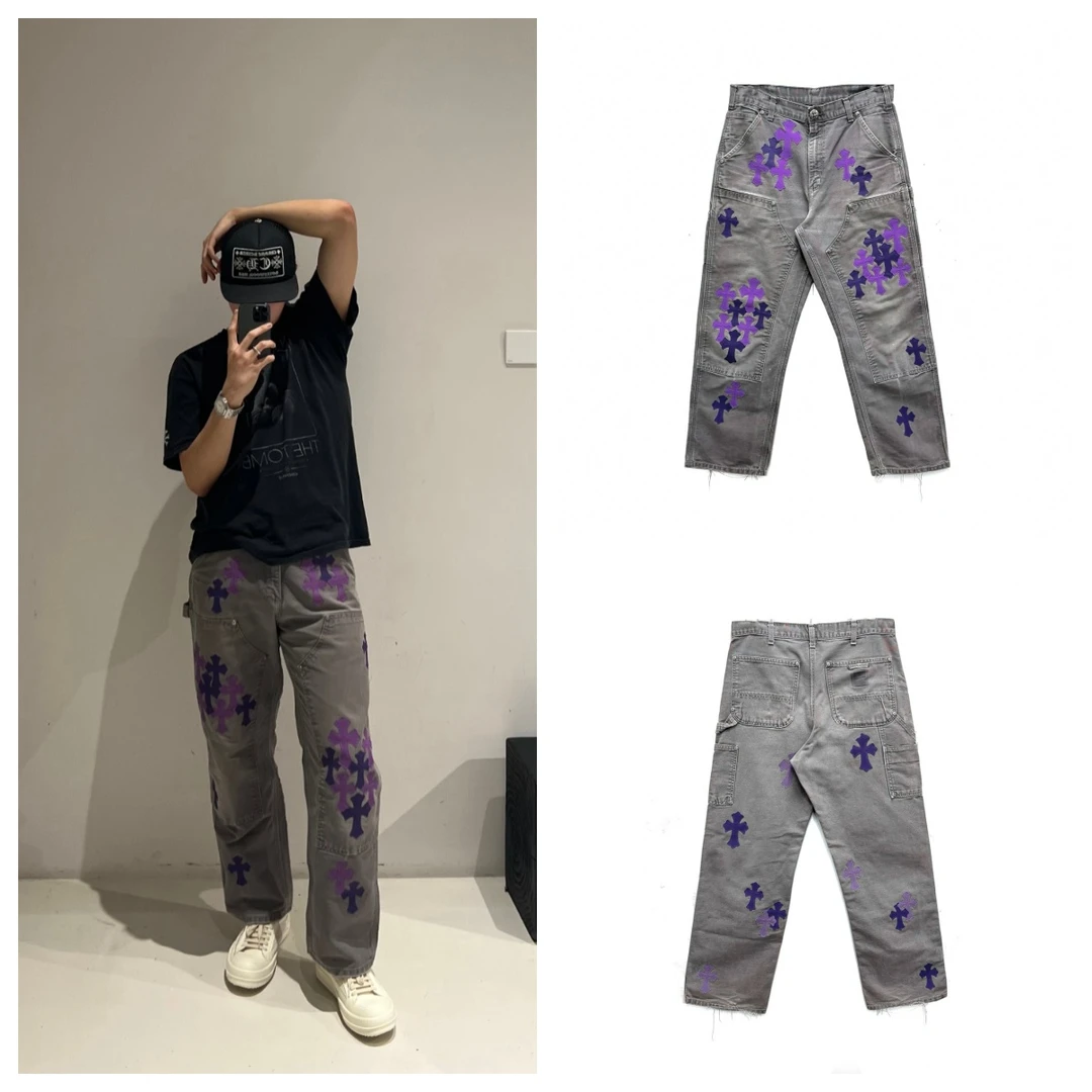 Chrome Hearts/克罗心 亲友限定1of1 紫皮十字双膝工装裤 牛仔裤