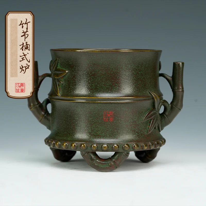 陈巧生手工铜香炉竹节桶式炉把玩仿古文玩宣德炉